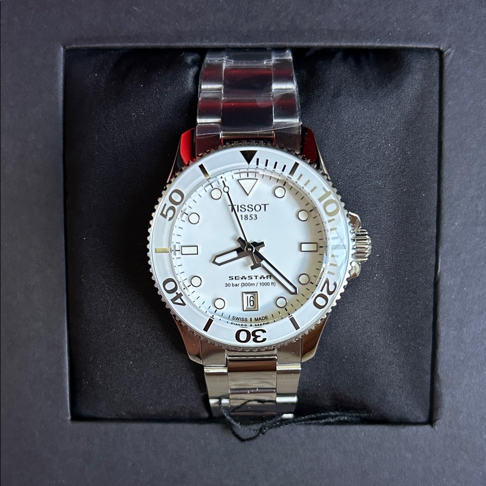 Tissot Silver Dive Watch with White Dial